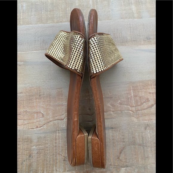 Stuart Weitzman gold sequins leather slides sandal shoes - Picture 10 of 11